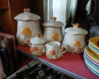 Mid century  cream, sugar, and three canisters