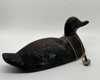 Antique Black Duck Working Decoy with Bead/Shoe Button, Faceted Eyes