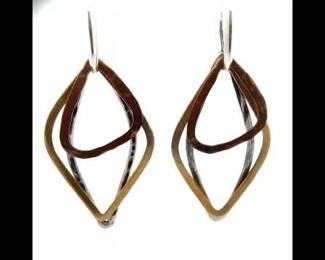 Mixed Metal Dangle Earrings in Sterling Silver, Brass & Copper