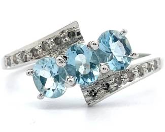 Blue Gemstone & Natural Diamond Accent Ring in Sterling Silver