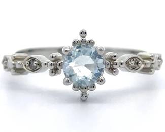 Natural Aquamarine & Diamond Accent Ring in Sterling Silver