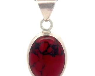 Red Mohave Turquoise Sterling Silver Pendant; Bold Cabochon Statement