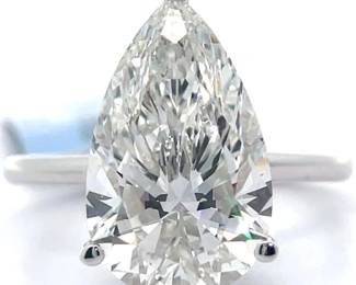 5.70 Carat Diamond Pear Solitaire Ring in 14k White Gold w/ Report