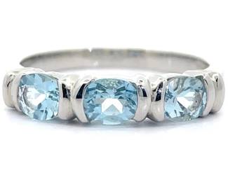 Blue Topaz Three-Stone Ring in Sterling Silver