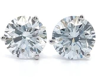 NEW! 2.72 Carat Diamond 3-Prong Martini Solitaire Stud Earrings in 14k White Gold