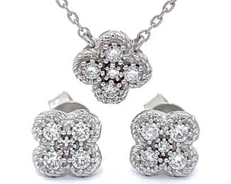 0.50 Carat Diamond Flower Stud & Pendant Necklace Matching 2-Piece Jewelry Set