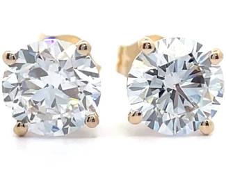 2 Carat Diamond Solitaire Four-Prong Martini Stud Earrings in 14k Yellow Gold