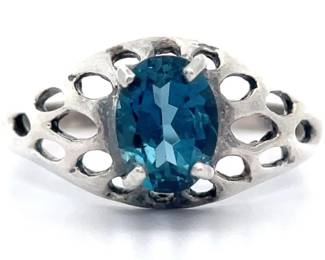 Blue Topaz Ring in Sterling Silver; Classic Oval Solitaire