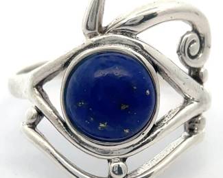 Lapis Lazuli Egyptian Eye of Horus Ring in Sterling Silver; Symbolic Statement Design