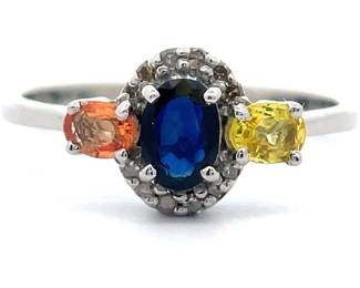 Iolite, Citrine & Natural Diamond Accent Ring in Sterling Silver