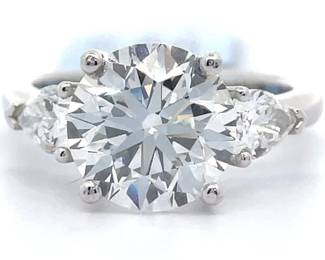 NEW! 3.50 Carat Diamond Round & Pear Three-Stone Ring in 14k White Gold