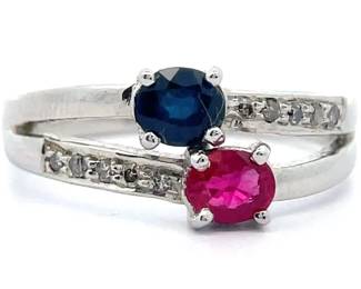 Red & Blue Spinel with Natural Diamond Accent Ring in Sterling Silver