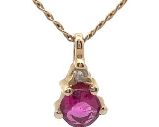 Ruby Pendant Estate Necklace in 14K Yellow Gold
