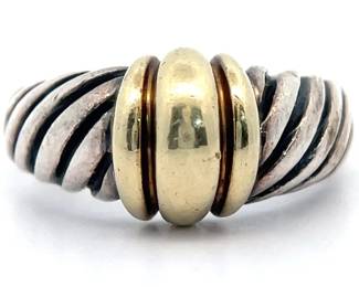 Designer David Yurman Cable Ring in Sterling Silver & 14K Yellow Gold