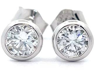 Modern 0.50 Carat Diamond Solitaire Bezel Stud Earrings in 14k White Gold