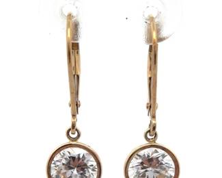 14K Yellow Gold CZ Dangle Earrings