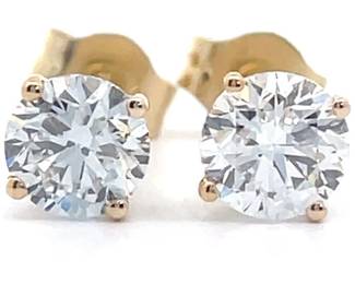 1 Carat Diamond Solitaire Four-Prong Martini Stud Earrings in 14k Yellow Gold