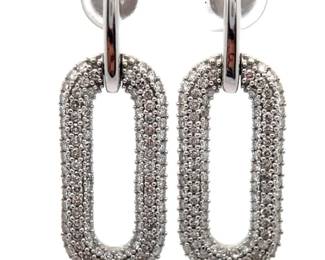Elegant 2 Carat Pavé Diamond Oblong Paperclip Chain Dangle Earrings