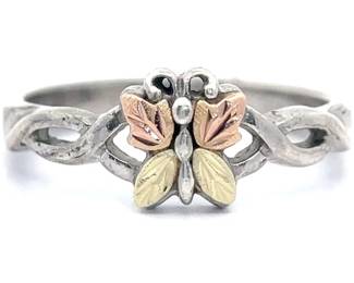 Black Hills Gold Butterfly Ring in Sterling Silver & 12K Tri-Color Gold