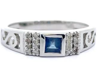 Blue Spinel & Natural Diamond Accent Ring in Sterling Silver 