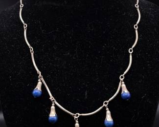 Designer Carolyn Pollack Lapis Drop Necklace in Sterling Silver, Adjustable 18–20"