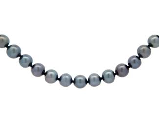 Black Tahitian Cultured Pearl Single Strand Necklace w/ 14k Gold Plunger Clasp