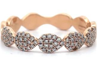 Shy Creation Los Angeles Natural Diamond Pave Leaf Stacking Ring in 14k Rose Gold