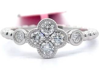 0.45 Carat Diamond Four-Leaf Petal Flower Cluster Twisted Rope Ring