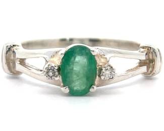 Natural Emerald & Diamond Accent Ring in Sterling Silver