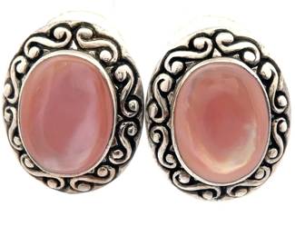 Southwestern Sterling Silver Pink Chalcedony Stud Estate Earrings