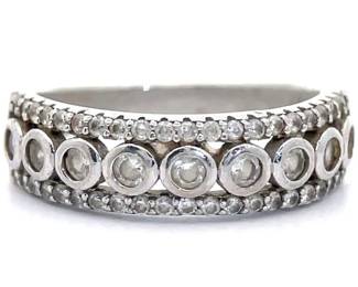 White Stone Cluster Band Estate Ring in Sterling Silver
