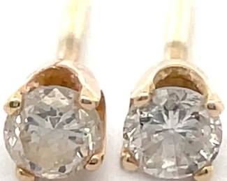 0.20 Carat Natural Diamond Solitaire Stud Earrings in 14k Yellow Gold