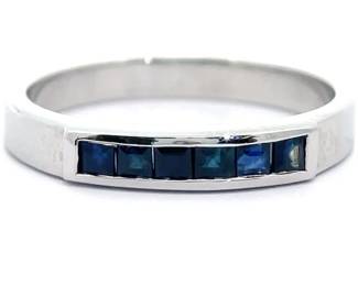 Blue Sapphire Channel Set Band Ring in Sterling Silver