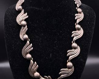 Vintage Taxco Modernist Wave Link Necklace in Sterling Silver
