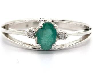Natural Emerald & Diamond Accent Ring in Sterling Silver