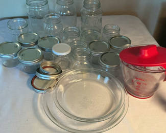 Lot 41: Assorted Mason Jars, Lids, Rings, and Measuring Pitcher