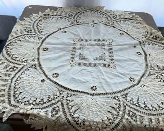 Lot 21: Vintage lace doilies, tablecloths, and embroidered linens