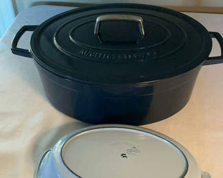 Lot 37: Martha Stewart Enamel Cast-Iron Dutch Oven with Lid and White Oval Ceramic Bake Dish