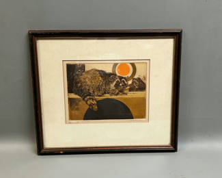 Lot 24: Signed John Coughlin Racoon Etching 