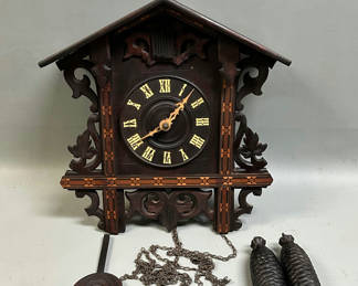 Lot 32: 1900s German Railroad Inlaid Cuckoo Clock