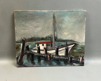 Lot 18: Harborscape Oil Painting 