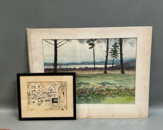 Lot 30: Signed Watercolor Pen & Ink Art 