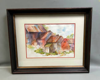 Lot 17: Signed Rustic Homes Watercolor 