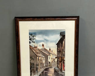 Lot 11: Signed Street scene Watercolor Painting.