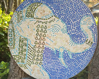 Lot 89: Mosaic Elephant on Metal Table Top Yard Art