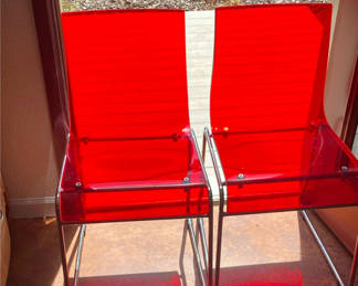 Lot 42: 2 MCM Style Red Lucite Chairs