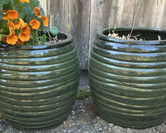 Lot 67: Pair Of Green Ceramic Planters