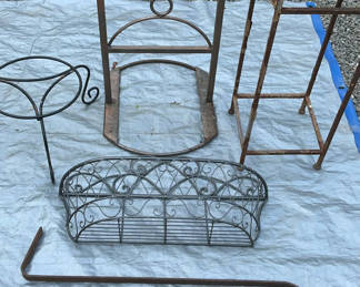 Lot 92: Outdoor Metal Plant Stands, Hooks And Planters