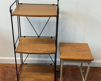 Lot 16: Small Metal And Wood Shelf And Table