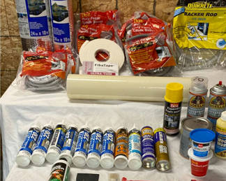 Lot 128: Caulking, sealants, insulation supplies and tools